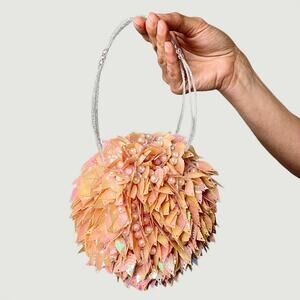 Cache iridescent beaded sea urchin handle mini bag peach pink pearl vintage Y2K